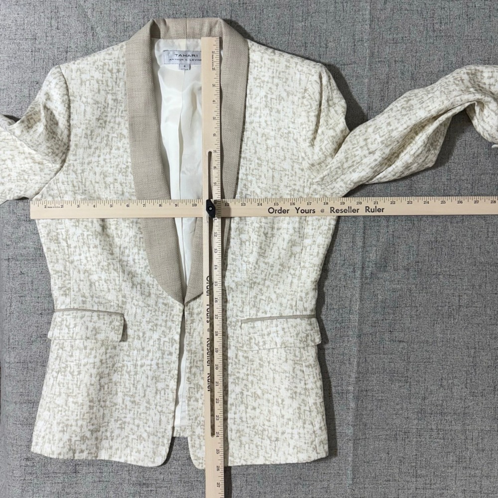 TAHARI Arthur S Levine Women Pant Suit Jacket 6 Cream Beige Hemp Linen Textured - Picture 4 of 12